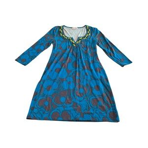 Boden‎ Blue Gray Green Floral Beaded 3/4 Sleeve Mini Dress Size 8